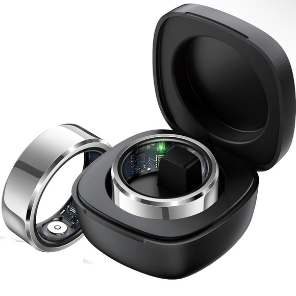 Silver Smart Fitness Ring with Charging Case